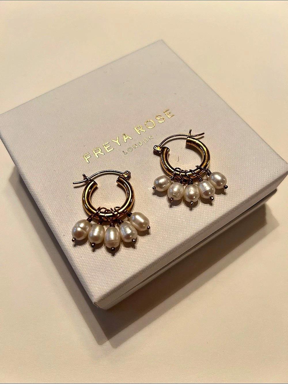 Freya Rose Mini Hoops with Detachable Pearls Gold Hoop Earrings, NEW